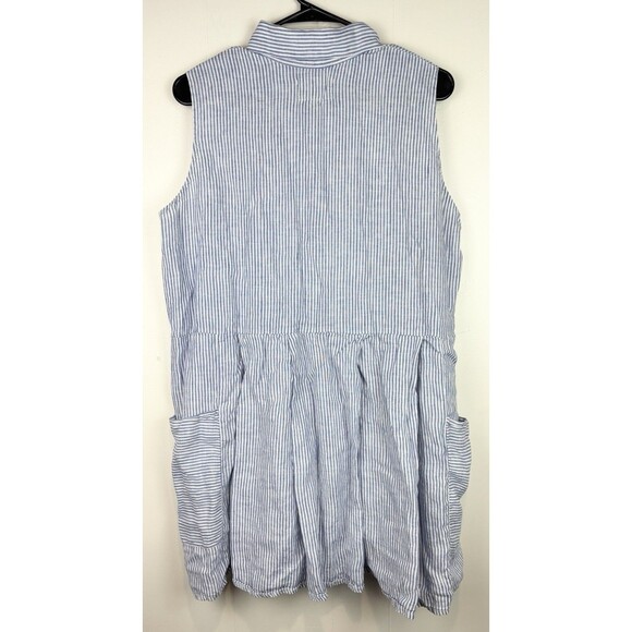 FLAX Jeanne Engelhart Blue White Striped Tunic Dress Lagenlook Linen, Medium - Picture 5 of 7